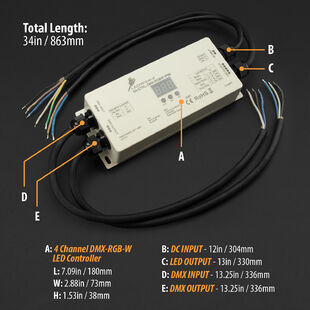 Waterproof 4 Channel DMX-RGB-W LED Decoder